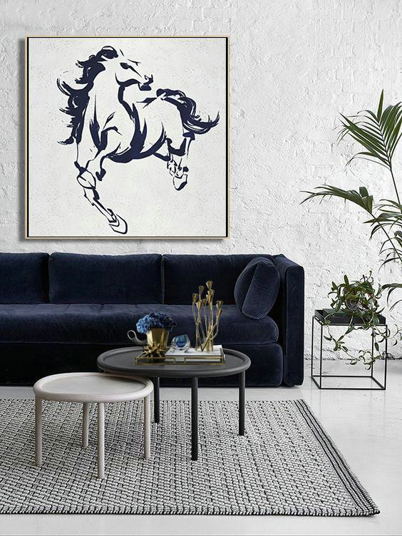 Handmade Extra Large Contemporary Painting,Hand Painted Navy Minimalist Painting On Canvas,Modern Abstract Wall Art
